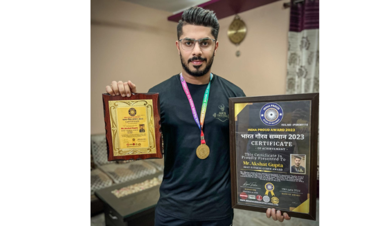 Mr. Akshat Gupta From Jammu & Kashmir is Awarded “India Proud Book of Records 2023” as the title of BEST FITNESS COACH for his outstandingcontribution in the field of FITNESS.