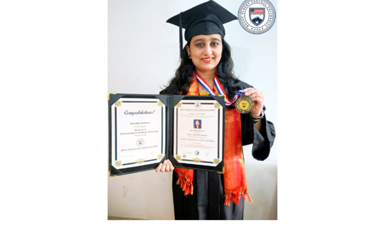 Trailblazing Excellence: DR. SHRADDHA PALEWAR Conferred with Honorary Doctorate Award (Honoris Causa) in Biotechnology & Healthcare Technology by Mount Elbert Central University, United States.