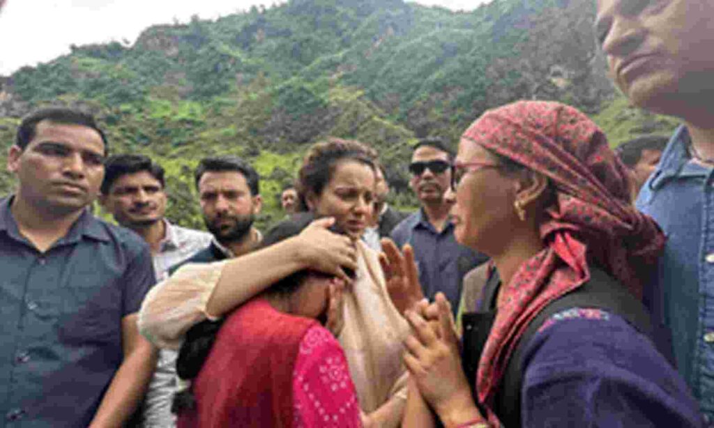 "Kangana Ranaut Visits Flood-Hit Himachal Pradesh, Expresses Hope for Relief Efforts Amidst Widespread Devastation"