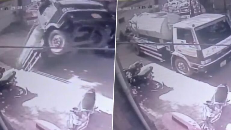 Pune Civic Truck Falls Into Sinkhole, Driver Narrowly Escapes Unhurt