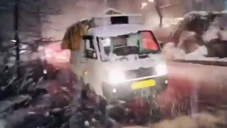 Truck Skids Off Icy Road in Manali, Driver Narrowly Escapes, Falls Into Solang Valley